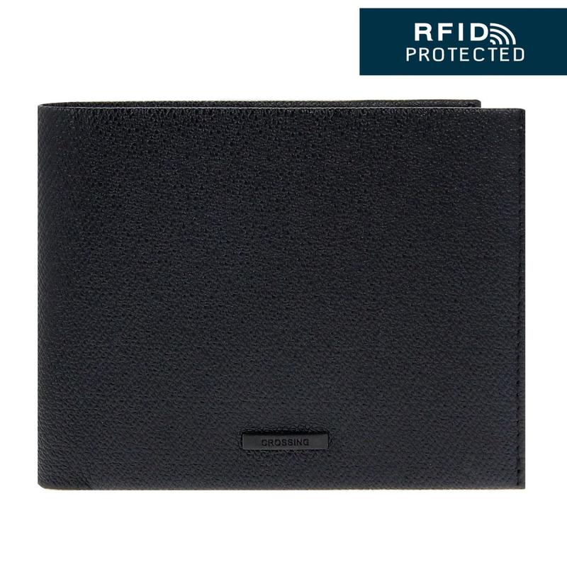 Crossing Elite Bi-fold Leather Wallet With Flap And Coin Pouch RFID - Black
