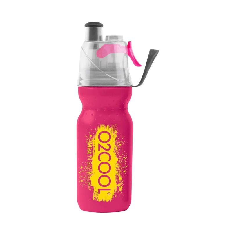 O2COOL Arctic Squeeze Mist 'N Sip 20oz Classic Brush Sp6 Water Bottle (Pink Yellow)