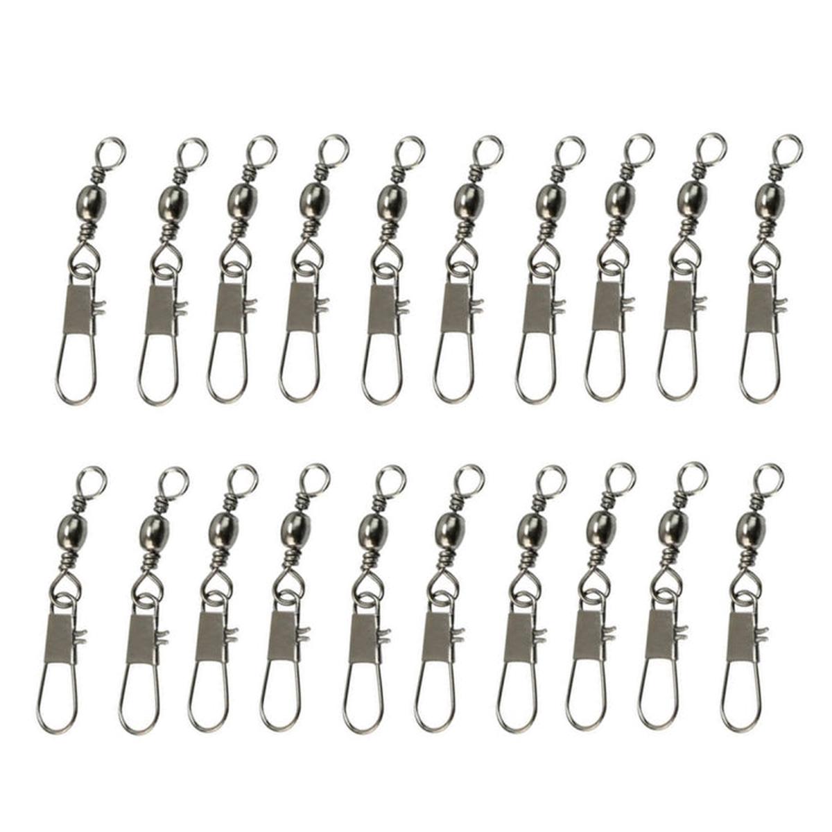 20pcs 8# 3.5cm Fishing Connectors Barrel Swivel with Safety Snap Ring