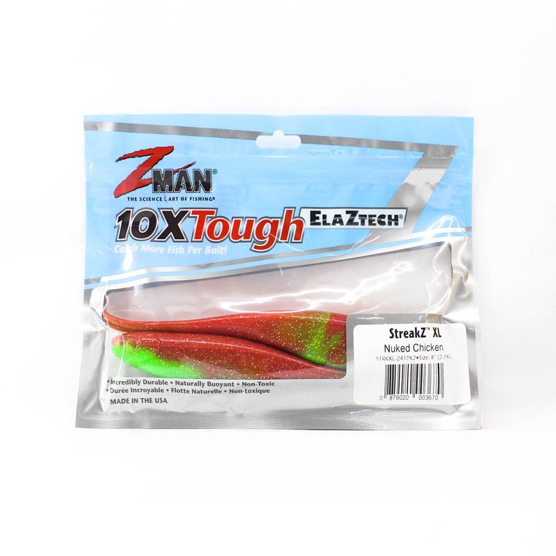 Zman Soft Lure StreakZ XL 8 Inch 2/Pack Nuked Chicken Glow (3670)