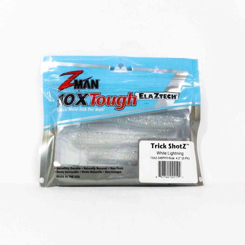 Zman Soft Lure Trick Shotz 4.2 Inch 6/Pack White Lightning (2199)
