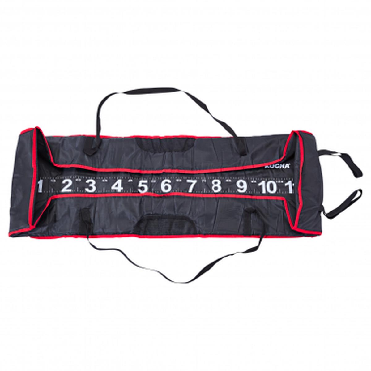 Predatory fish measuring mat with weighing sling