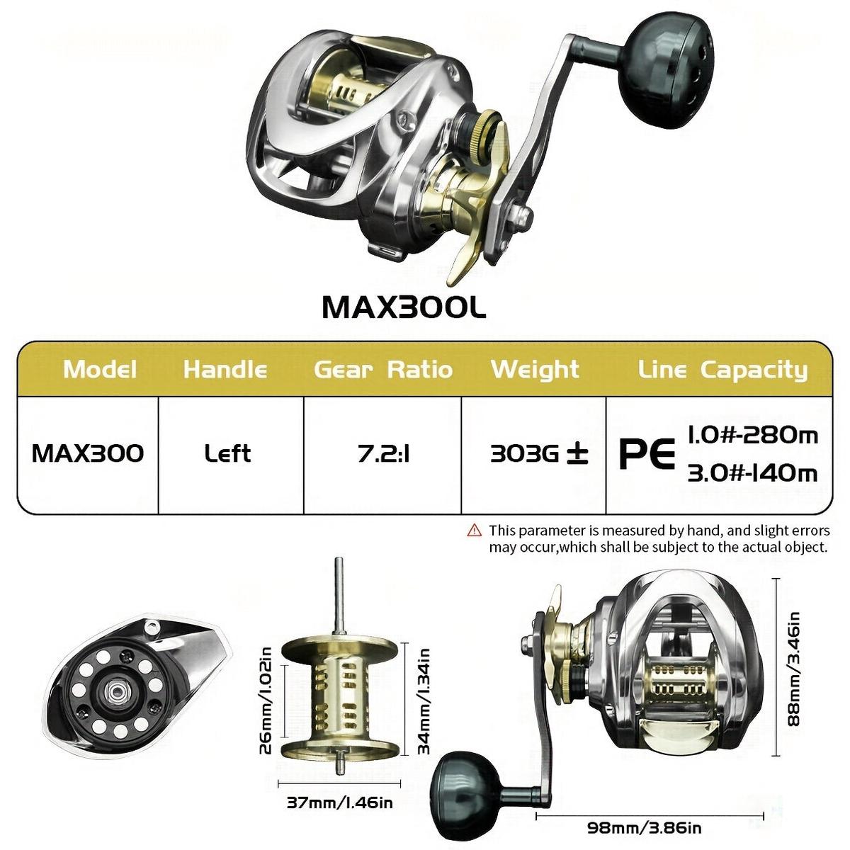 Baitcasting Reel 7.2:1 Metal Fishing 12kg Tensile