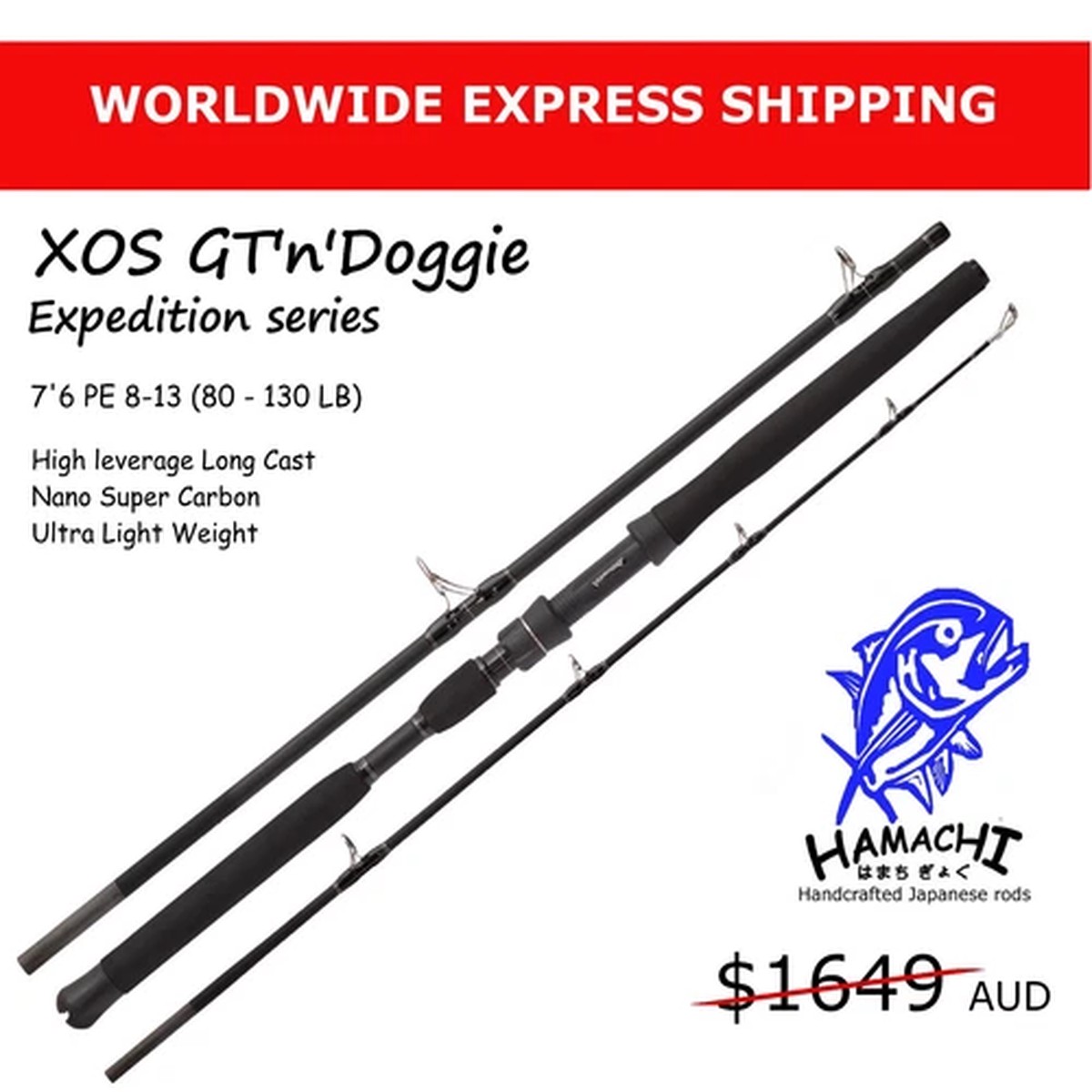 2023 HAMACHI 7'6 XOS GT'n'Doggie 80 -130lb Japanese spin popper fishing rod pole