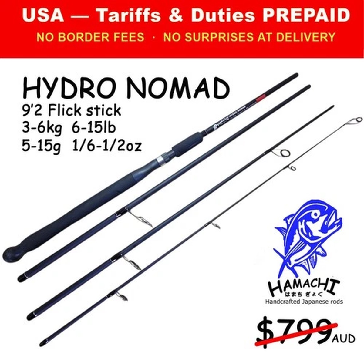 HAMACHI 9'2 HYDRO NOMAD 6-15lb 3-6kg Japanese spin light surf fishing rod
