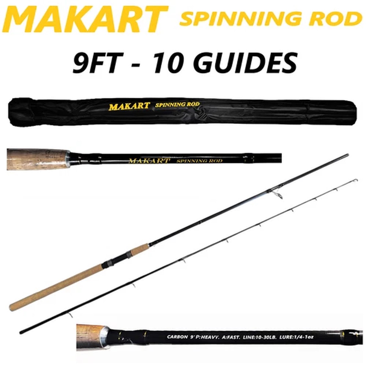 Fishing Rod Spinning Pole 9ft Carbon Fiber Portable Heavy Fast Lightweight New