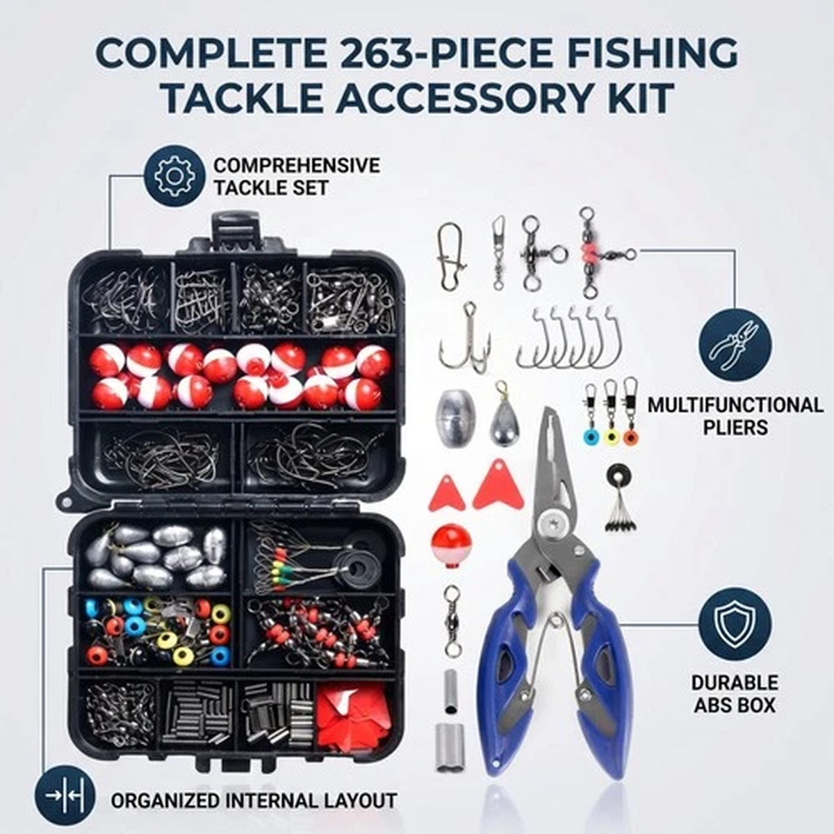 263pcs Fishing Accessories Set Fishing Gear Kit Fishing Component W/ Tackle Box