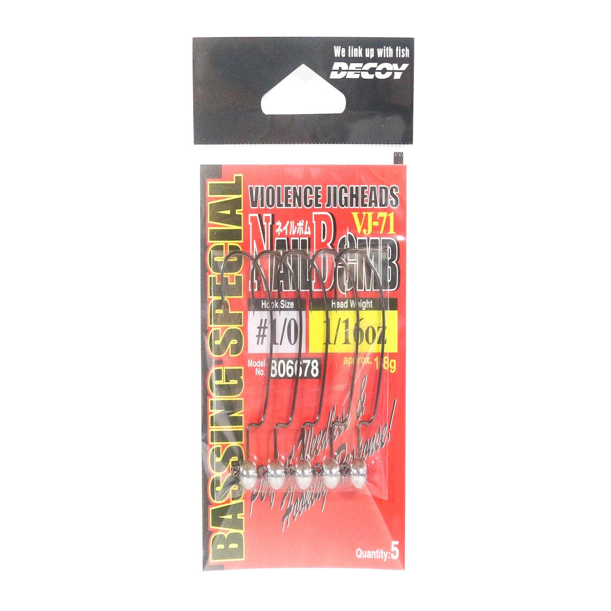Decoy VJ-71 Jig Head Nail Bomb Hook Size 1/0 , 1/16 oz (6678)
