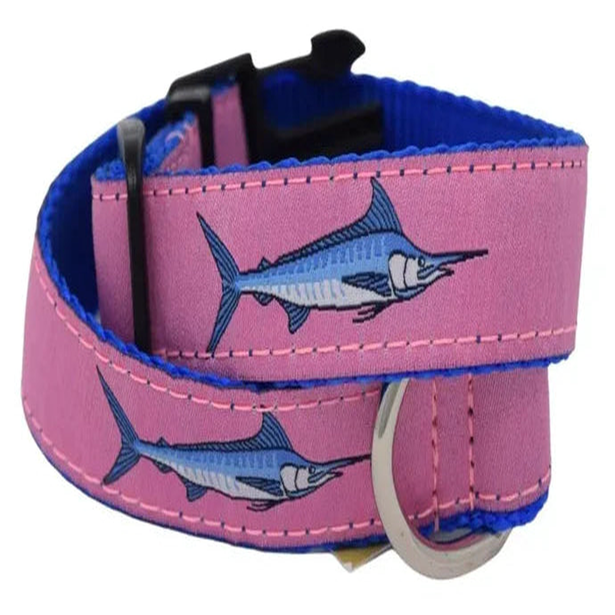 Zep-Pro Dog Collar Small 10-14 Ribbon Pink Marlin Royal Blue Backing.