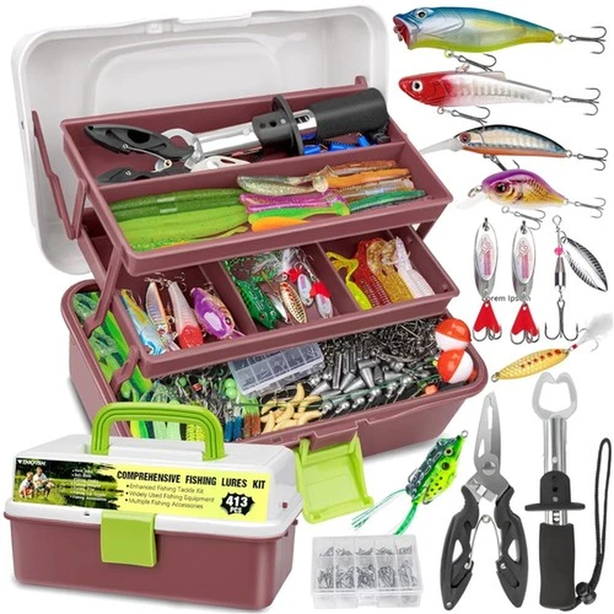 413pcs Fishing Tackle Box Set with Accessories