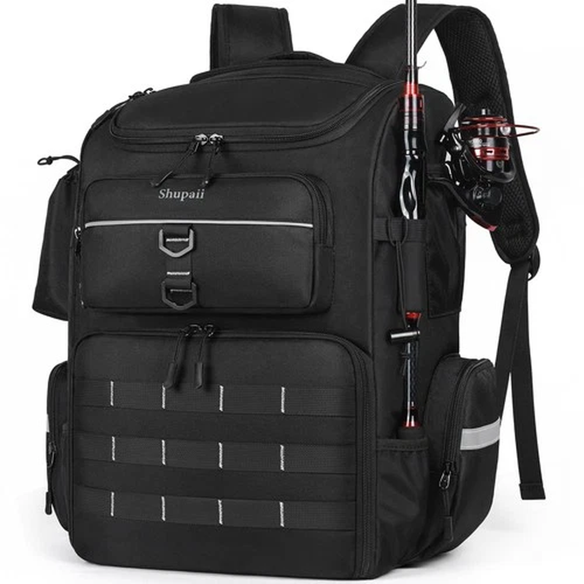 Large Fishing Backpack Waterproof Bag Rod Holders 45L Tackle Box Storage