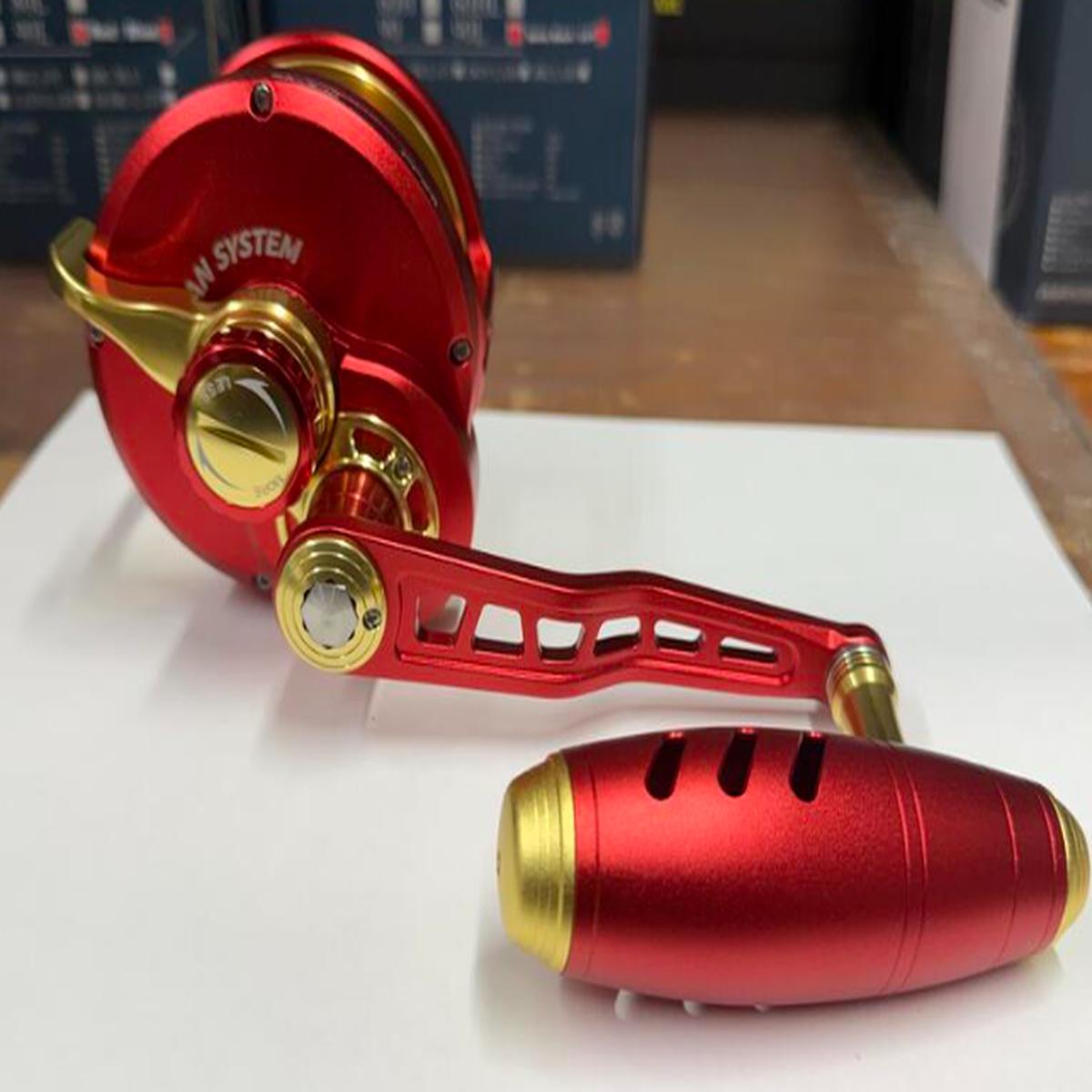 Maxel Rage Pro 90 Custom Conventional Reel Matte Red Light Gold Right Hand