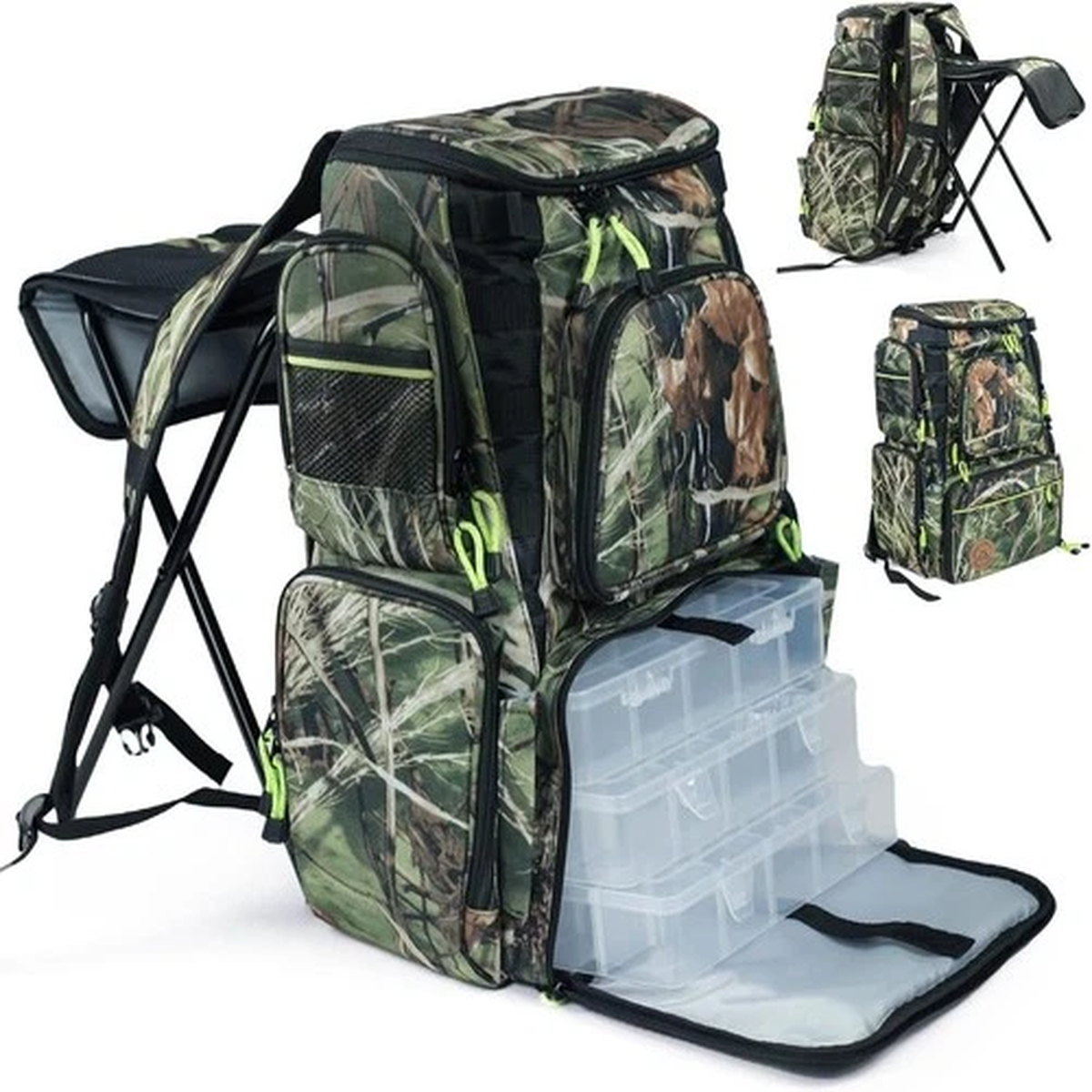 Fishing Backpack with Foldable Chair, Tackle Box Backpack with Ro...
