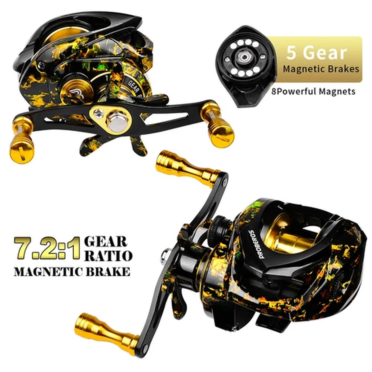 Fishing Reel 7.2:1 Gear Ratio Metal Colorful Wheel Magnetic Brake System 8KG VHA