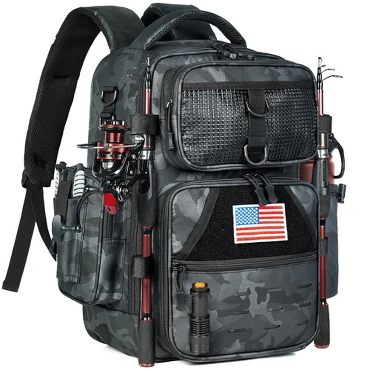 Fishing Tackle Backpack with Instant Workstation & 2 Rod Holders, Waterproof ...