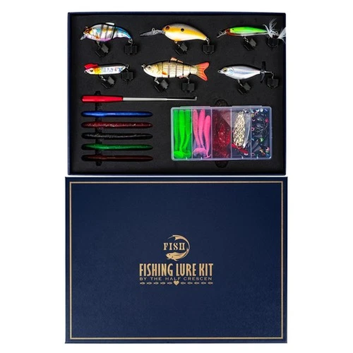 104PCS Fishing Lures Kit with Glide Bait, Hooks,Weights, Fish Hook Remover To...
