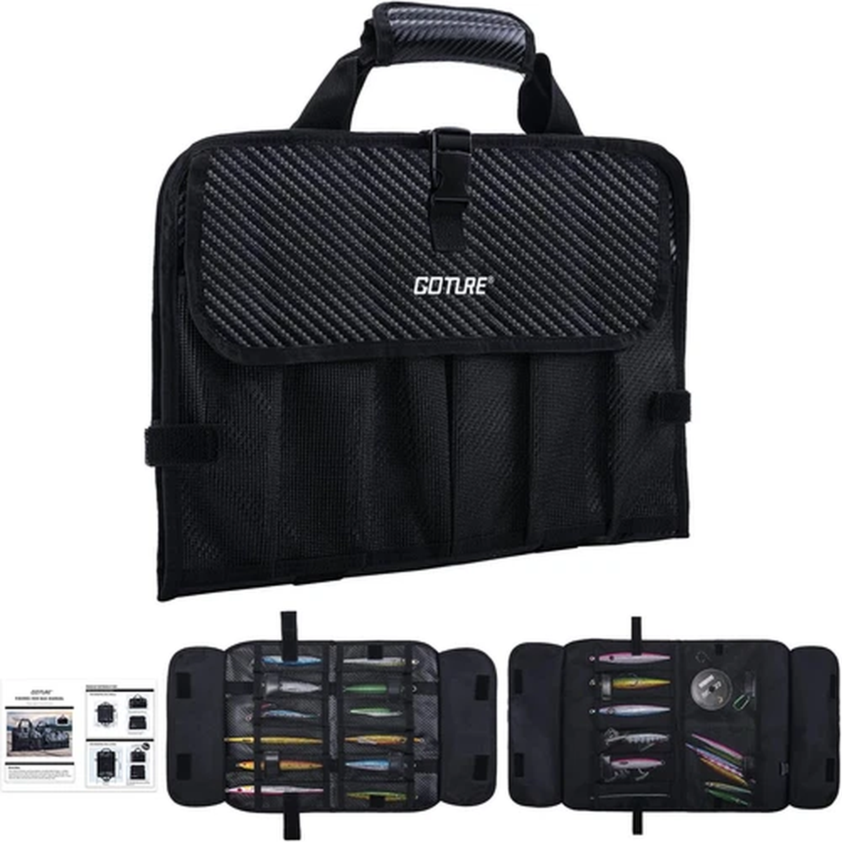 Portable Water-Resistant Fishing Jig Bag with 20 Mesh Pockets for Lure Storage