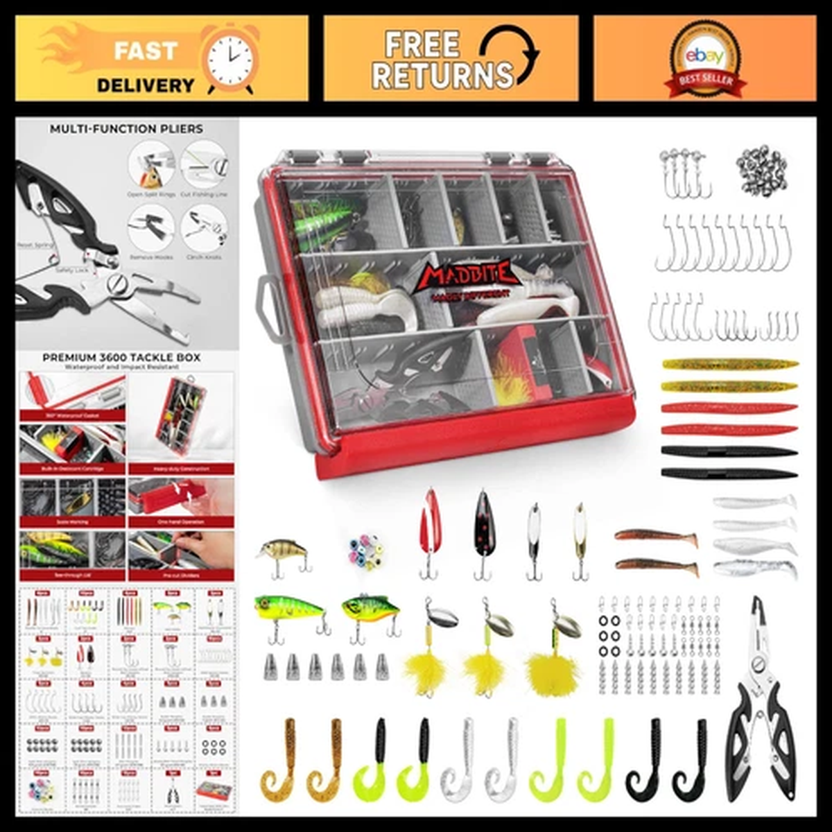 Pro Fishing Lures Kit - 71/143pcs Tackle Box & Pliers for Bass, Trout, Panfish