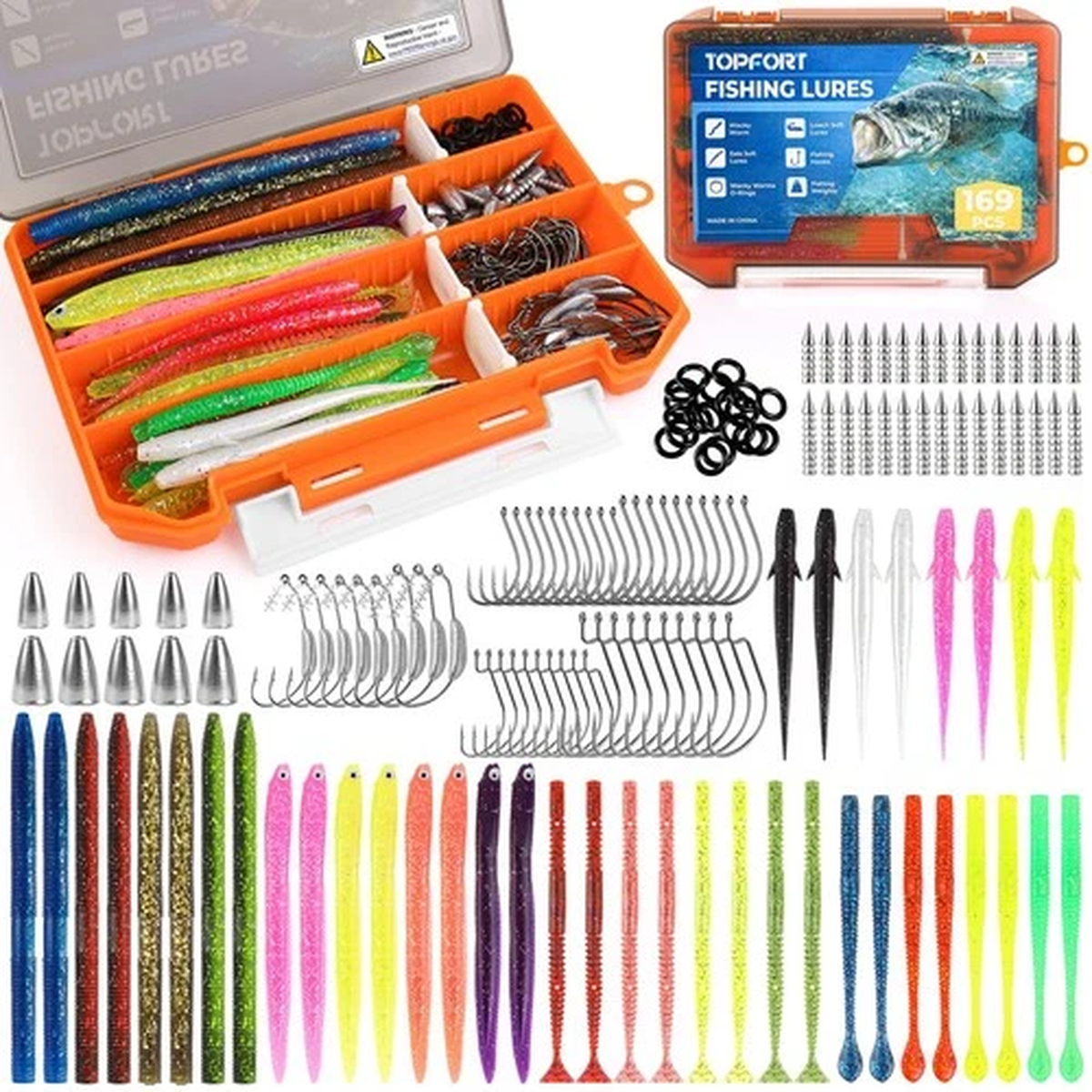 TOPFORT Fishing Lures, Bass Kit with Wacky Standard, Multiple colors