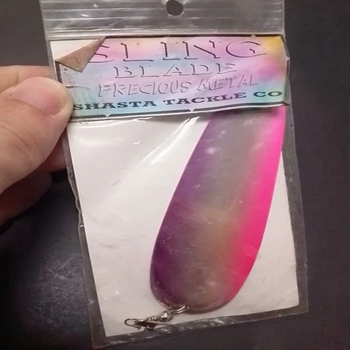 Shasta Tackle Sling Blade Precious Metal Dodger purple bow silver