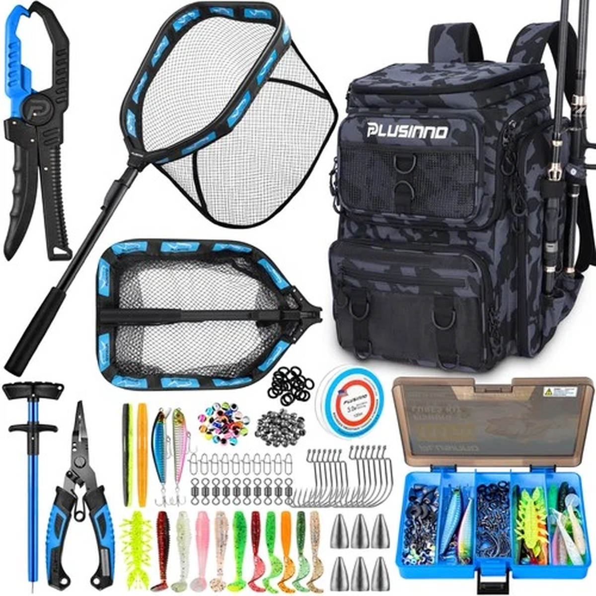 Fishing Backpack with Fishing Gear Fish Net & Rod Holders Tackle Box, 42L Lar...