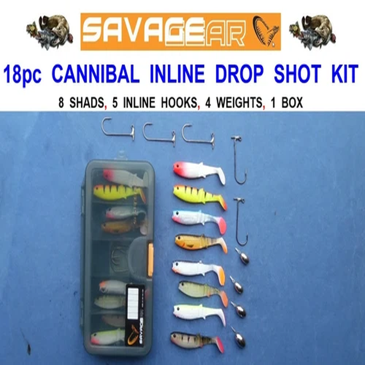 2025 SAVAGE GEAR 6.8cm CANNIBAL SHAD 4PLAY INLINE EGG DROP SHOT LURE BOX KIT