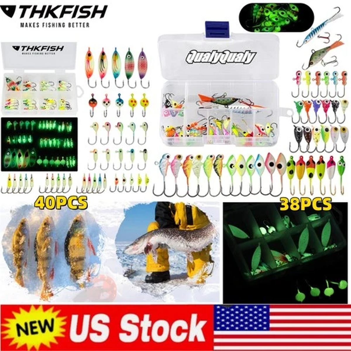40/38pcs Fishing Lures Ice Fishing Jigs Ice Fishing Gear Jigs Head Panfish Kit