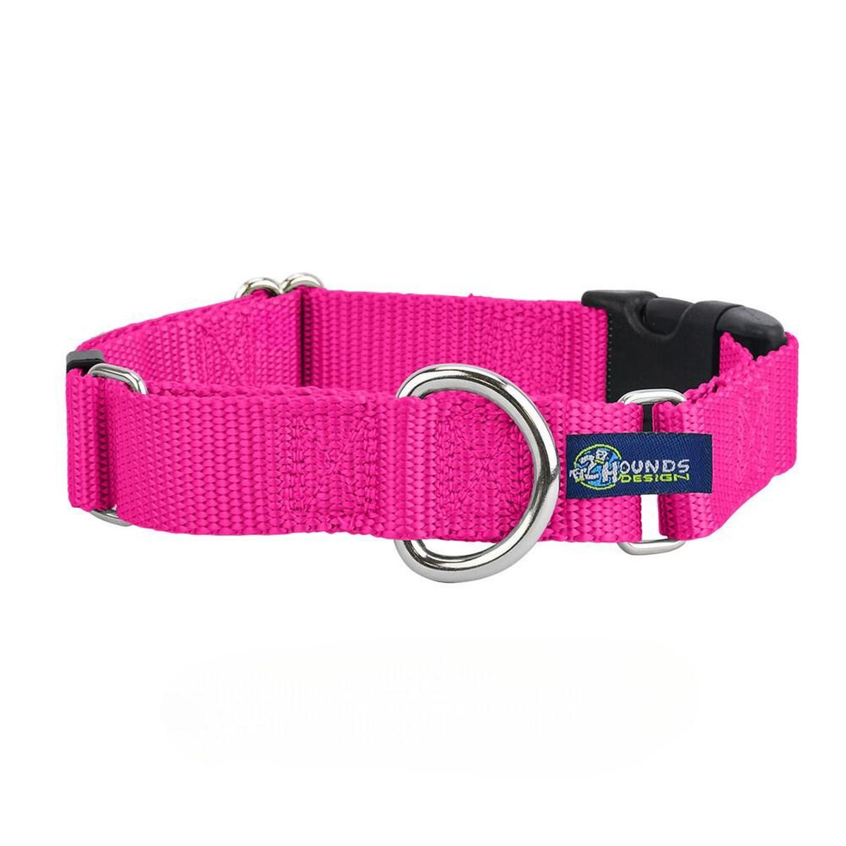 2 Hounds Design 5/8 and 1 Hot Pink Nylon Buckle Martingale Dog Collar