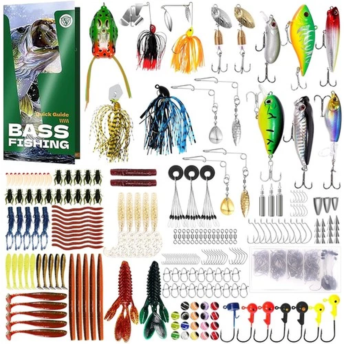 Fishing Lures Kit 322-Piece Complete Set with Buzz Bait Jig Frog Lures