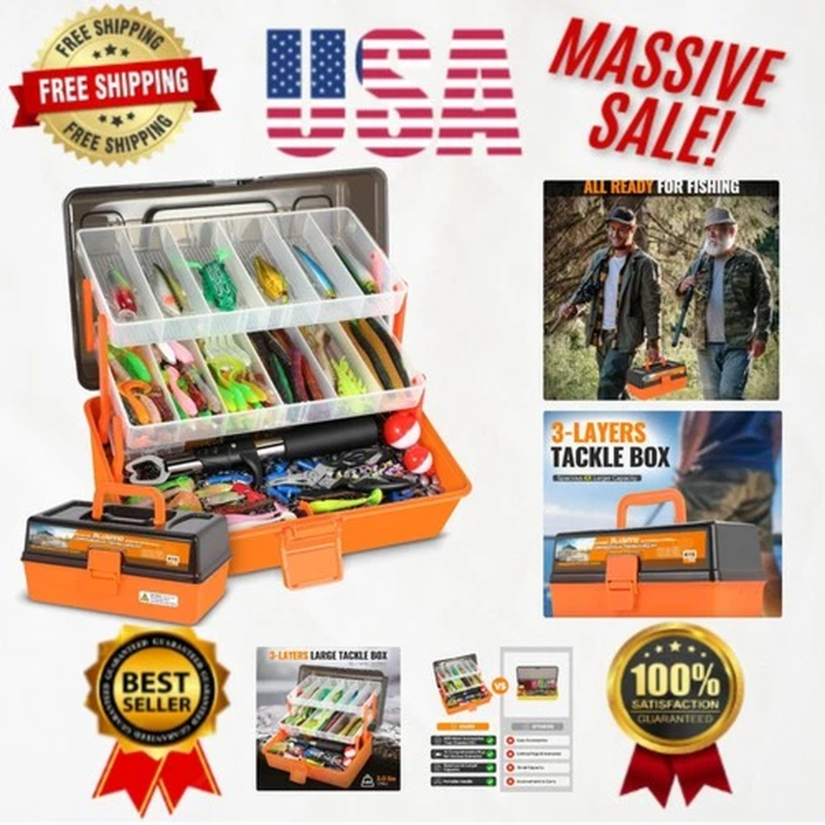 Comprehensive Fishing Kit: 3-Layer Tackle Box with 415Pcs for Effortless Angling