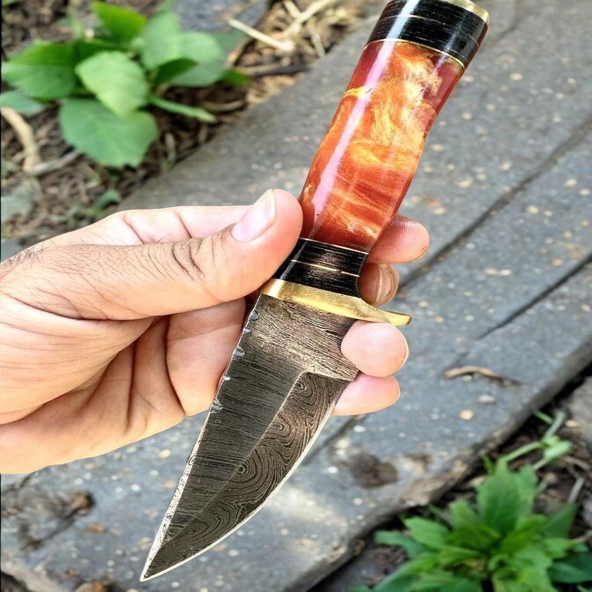Damascus Knife Store Custom Handmade Damascus Hunting Knife Epoxy Resin Handle