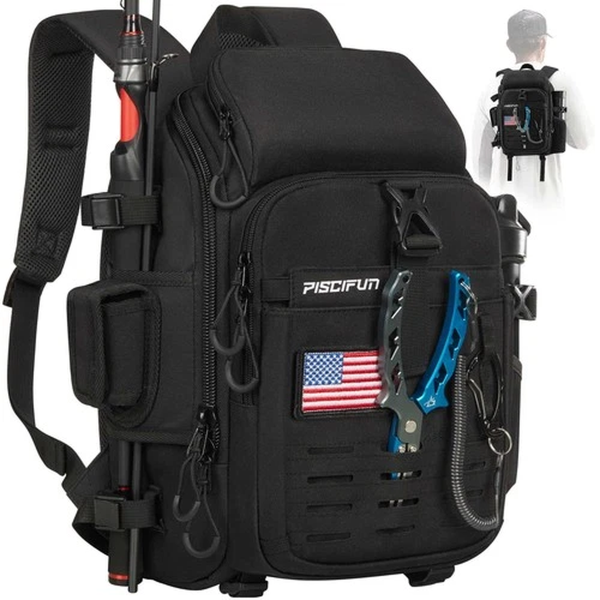 Fishing Tackle Backpack with Rod & Gear Holder, Lightweight Outdoor Water-Res...