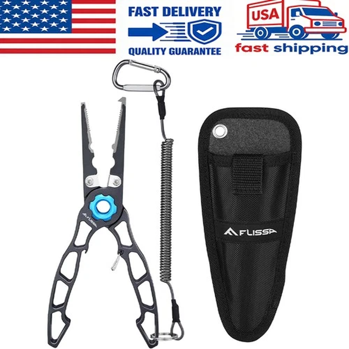 FLISSA 7.5 Inch Lightweight Fishing Pliers Tungsten Carbide Line Cutters for Men