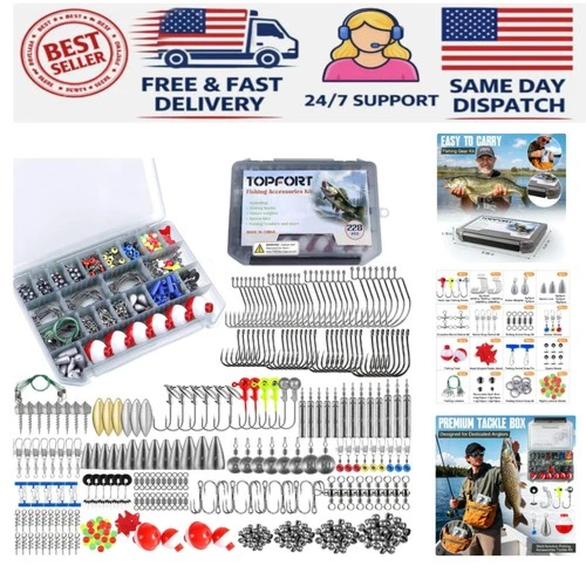 187/343pcs Fishing Accessories Kit, Organized Fishing Tackle Box with Tackle ...