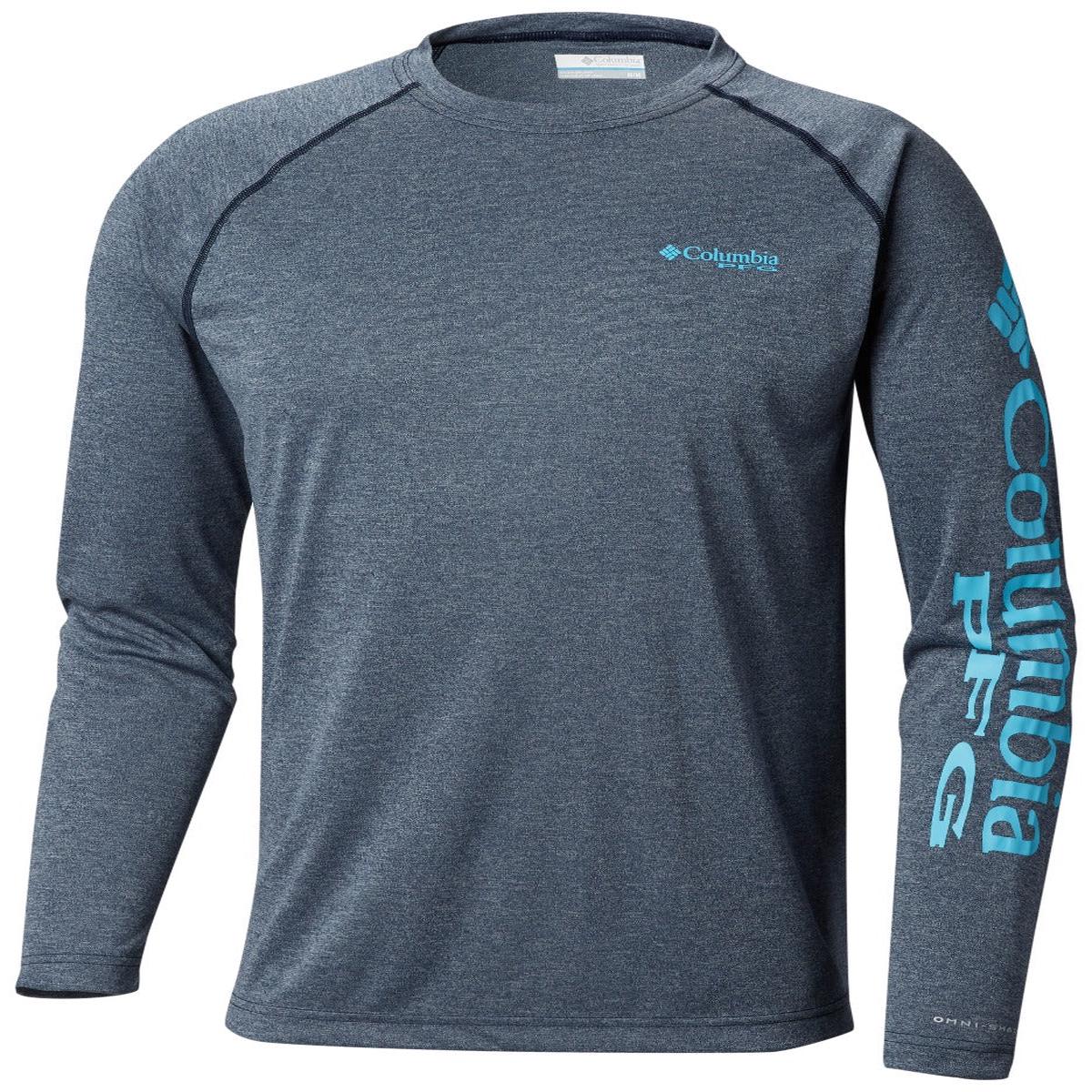 Columbia PFG Terminal Tackle Heather Long Sleeve Mens Shirt Dark Mountain