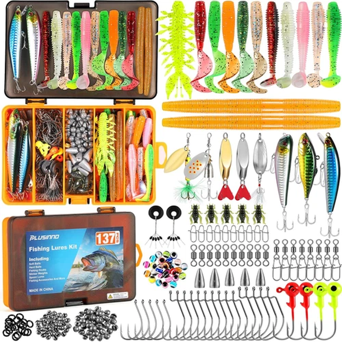 Fishing Lures, 137Pcs Tackle Box with Tackle Included, Crankbaits, Spoon, Hoo...